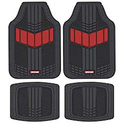 Motor Trend MTX101 Red DualFlex All-Weather Rubber Floor Mats for Car, Truck, Van & SUV – Waterproof Front & Rear Liners with Drainage Channels & Two-Tone Sport Design