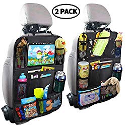MZTDYTL Car Backseat Organizer with Touch Screen Tablet Holder + 9 Storage Pockets Kick Mats Car Seat Back Protectors Great Travel Accessories for Kids and Toddlers(2 Pack)