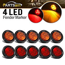 Partsam 10Pack(5 Amber + 5 Red) 2″ Led Round Side Marker Light Grommet Flush Mount 4LED, Sealed 2 Round led Marker Lights Truck Trailer with Reflex Lens, IP67 Waterproof