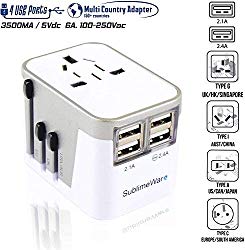 Power Plug Adapter – International Travel – w/USB Ports Work for 150+ Countries – 220 Volt Adapter – Travel Adapter Type C Type A Type G Type I f for UK Japan China EU Europe European by SublimeWare