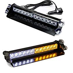SMALLFATW 12 LED 7 Flash Patterns High Intensity Emergency Law Enforcement Vehicles Truck Warning Strobe Visor Light Mini Bar Fit for Interior Roof/Dash/Windshield with Suction Cups (Amber/White)