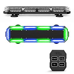 SpeedTech Lights Mini 21″ 120 Watts LED Strobe Lights for Trucks, Cars, Plows, and Emergency Vehicles with Magnetic Roof Mount in Blue/Green Alternating