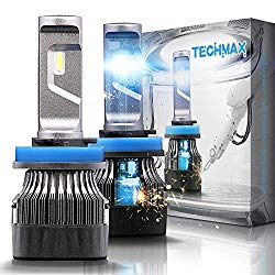 TECHMAX Mini H11 LED Headlight Bulbs,60W 10000Lm 4700Lux 6500K Cool White Extremely Bright 30mm Heatsink Base CREE Chips H8 H9 Conversion Kit(of 2)