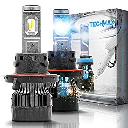 TECHMAX Mini H13 LED Headlight Bulbs,60W 10000Lm 4700Lux 6500K Cool White Extremely Bright 30mm Heatsink Base CREE Chips 9008 Hi/Lo Conversion Kit(of 2)