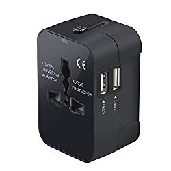 Travel Adapter, Worldwide All in One Universal Travel Adaptor Wall AC Power Plug Adapter Wall Charger with Dual USB Charging Ports for USA EU UK AUS Cell Phone Laptop
