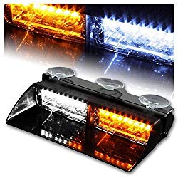 WoneNice 16 LED High Intensity LED Law Enforcement Emergency Hazard Warning Strobe Lights 18 Modes for Interior Roof/Dash/Windshield with Suction Cups (Yellow/White)