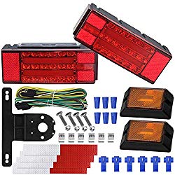 WoneNice LED Low Profile Submersible Trailer Tail Light Kit, rectangle LED Trailer Lights Halo Glow with Wiring Harness Combined Stop, Tail Lights, Turn Function for Boat Trailer, 12V