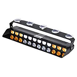 WOWTOU Amber White Warning Light 12W LED 16 Strobe Flashing Patterns for POV, Utility Vehicle, Construction Vehicle and Tow Truck
