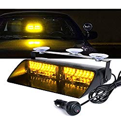 Xprite Amber Yellow 16 LED High Intensity LED Law Enforcement Emergency Hazard Warning Strobe Lights For Interior Roof/Dash/Windshield With Suction Cups