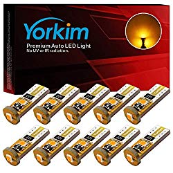 Yorkim 194 Led Bulb Amber Canbus Error Free 3-SMD 2835 Chipsets, T10 Amber Interior Led For Car Dome Map Door Courtesy License Plate Trunk lights with 194 168 W5W 2825 Sockets Pack of 10, Amber Yellow