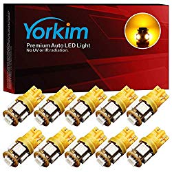 Yorkim 194 LED Bulbs Amber 6000k Ultra Bright 7th Generation Universal Fit T10 LED Bulbs Amber, 168 LED Bulb Amber, 2825 LED Bulb, W5W LED Bulb, 194 Yellow LED Interior Light for Car, Pack of 10