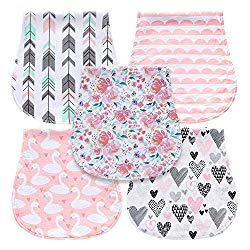 5-Pack Baby Burp Cloths for Girls, Triple Layer, 100% Organic Cotton, Soft and Absorbent Towels, Burping Rags for Newborns Baby Shower Gift Set by MiiYoung