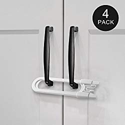 Adoric Sliding Cabinet Locks, U Shaped Baby Safety Locks, Childproof Cabinet Latch for Kitchen Bathroom Storage Doors, Knobs and Handles (4-Pack, White)