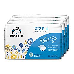 Amazon Brand – Mama Bear Best Fit Diapers Size 4, 144 Count, Bears Print (4 packs of 36) [Packaging May Vary]