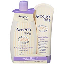 Aveeno Baby Calming Comfort Bath & Lotion Set with Natural Oat Extract, Lavender & Vanilla, 2 Items