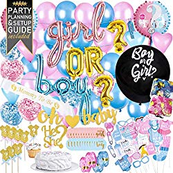 Baby Gender Reveal Party Supplies & Decorations – (111 Piece Premium Kit) Pink and Blue Balloons, 36 inch Gender Reveal Balloon, Boy or Girl Banner | Great with Smoke Bombs & Confetti Cannon