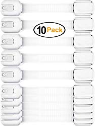 Baby Safety Cabinet Locks – Value Pack (10 Straps) to Baby Proof Cabinets, Drawers, Toilet, Fridge & More – Easy to Use & Easy to Install Child Safety Locks with 3m Adhesive – No Tools Needed (White)