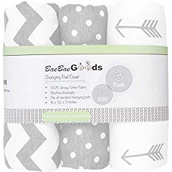 Changing Pad Cover Set | Cradle Bassinet Sheets/Change Table Covers for Boys & Girls | Super Soft 100% Jersey Knit Cotton | Grey and White | 150 GSM | 3 Pack
