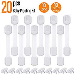 Child Safety Cabinet Locks – Baby Proofing Latches to Drawer Door Fridge Oven Toilet Seat Kitchen Cupboard Appliance Trash Can with 3M Adhesive – Adjustable Strap No Drill No Tool 10 Pack (White)