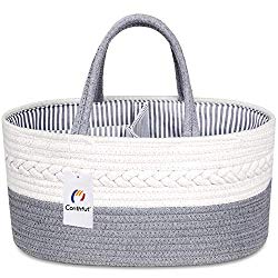Conthfut Baby Diaper Caddy Organizer 100% Cotton Rope Nursery Storage Bin for Boys and Girls Large Tote Bag & Car Organizer with Removable Inserts Baby Shower Gift Basket
