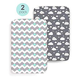 COSMOPLUS Stretch Fitted Pack n Play Playard Sheets – 2 Pack for Mini Crib Sheet Set,Pack n Play Mattress Cover, Ultra Stretchy Soft,Whale/Cloud
