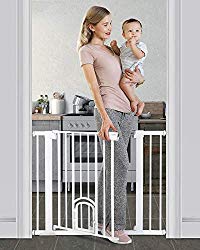 Cumbor 40.6″Auto Close Safety Baby Gate with Arch Cat Door, Extra Wide Durability Pet Gate for Dog, Easy Walk Thru Child Gate for Stairs,Doorways. Included 2.75-Inch and 5.5-Inch Extension
