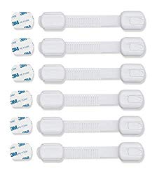 CUTESAFETY Child Proof Safety Locks – Baby Proofing Cabinet Lock with 6 Extra 3M Adhesives – Adjustable Strap Latches to Cabinets,Drawers,Cupboard,Oven,Fridge,Closet Seat,Door,Window (White, 6)