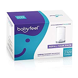 Dekor Plus Refills by Babyfeel | 4 Pack | Exclusive 30% Extra Thickness | New Powder Scent | Fits Dekor Plus Size Diaper Pails | Powerful Odor Elimination | Holds up to 2320 Diapers
