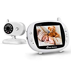 Firstpower Baby Monitor with Camera and Audio, Easy to Use, 2-Way Talk, 3.5″ Large LCD Screen, Auto Infrared Night Vision, No Light Pollution, Room Temperature, Lullabies, High Capacity Battery