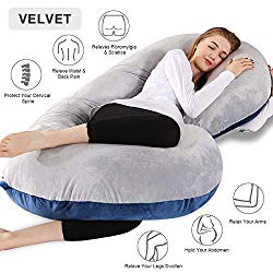 Full Body Pregnancy Pillow, 55 inches Maternity Pillow for Pregnant Women, Comfort C Shaped Body Zootzi Pillow (Grey and Navy Blue, 55 x 26 inches)