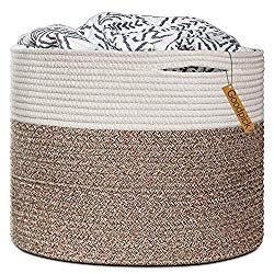 Goodpick Large Cotton Rope Basket 15.8″x15.8″x13.8″-Baby Laundry Basket Woven Blanket Basket Nursery Bin