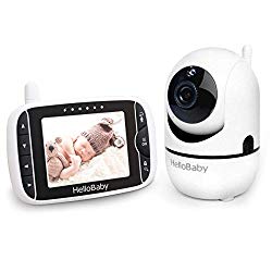 HelloBaby Video Baby Monitor with Remote Camera Pan-Tilt-Zoom, 3.2” Color LCD Screen, Infrared Night Vision, Temperature Display, Lullaby, Two Way Audio, with Wall Mount Kit