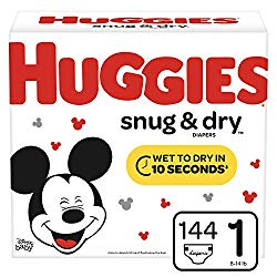Huggies Snug & Dry Baby Diapers, Size 1, 144 Ct