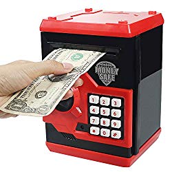 HUSAN Great Gift Toy for Children Kids Code Electronic Piggy Banks Mini ATM Electronic Coin Bank Coin Box for Children Fun Toy, Red