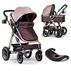 Infant Baby Stroller for Newborn and Toddler – Cynebaby Convertible Bassinet Stroller Compact Single Baby Carriage Toddler Seat Stroller Luxury Pram Stroller add Cup Holder Footmuff and Stroller Tray