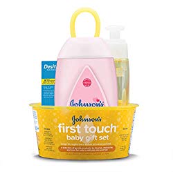 Johnson’s First Touch Gift Set, Baby Bath, Skin, and Hair Essentials for New Parents, 5 Items