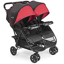 Kolcraft Cloud Plus Lightweight Double Stroller – 5-Point Safety System, Red/Black
