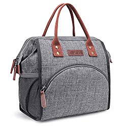 LOKASS Lunch Bag Insulated Lunch Box Wide-Open Lunch Tote Bag Large Drinks Holder Durable Nylon Thermal Snacks Organizer for Women Men Adults College Work Picnic Hiking Beach Fishing,Grey