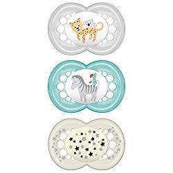 MAM Day and Night Pacifier Value Pack (2 Day + 1 Night Pacifier), MAM Pacifiers 6 Plus Months, Best Pacifier for Breastfed Babies, Glow in the Dark Pacifier, Green & Gray
