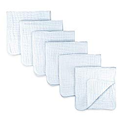 Muslin Burp Cloths 6 Pack Large 100% Cotton Hand Washcloths 6 Layers Extra Absorbent and Soft (White)
