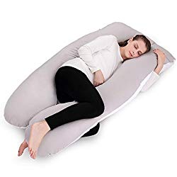 NiDream Bedding Full Body Pillow with Washable Cotton Cover – Maternity Pillow for Pregnant Women – Sleeping – Back Pain Relief, 60″ x 31″ x 7.8″ (White & Grey)
