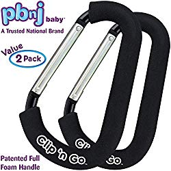 PBnJ baby Clip n Go – 2 Pack X-Large Stroller Organizer Hook Clip for Purse Shopping & Diaper Bags