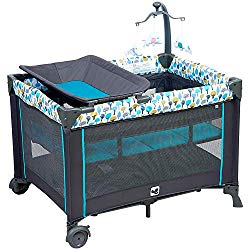 Portable Playard,Sturdy Play Yard with Comfortable Mattress and Changing Station (Blue&Green)