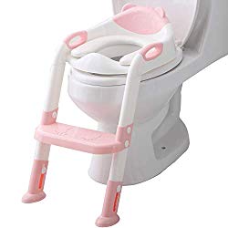 Potty Seat Toilet Boys Girls, Toddler Potty Training Seat Ladder, Adjustable Kids Toilet Training Seat (Pink)