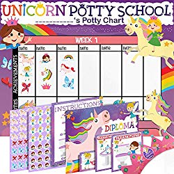 Potty Training Chart for Toddlers – Unicorn Theme – Sticker Chart – Celebratory Diploma, Crown and Book – 4 Week Potty Chart for Girls and Boys – Potty Training Sticker Chart