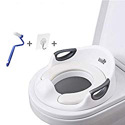 Potty Training Seat for Kids Boys Girls Toddlers Toilet Seat for Baby with Cushion Handle and Backrest Toilet Trainer for Round and Oval Toilets (White)