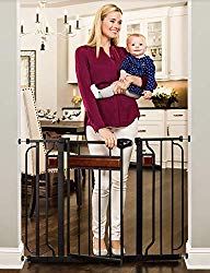 Regalo Home Accents Extra Wide Walk Thru Baby Gate, Includes Décor Hardwood, 4-Inch Extension Kit, 4-Inch Extension Kit, 4 Pack of Pressure Mount Kit and 4 Pack of Wall Cups and Mounting Kit