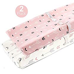 Stretchy Changing Pad Covers-BROLEX 2 Pack Jersey Knit Change Pad Covers for Girls Boys,Pink & White Arrow