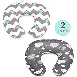 Stretchy Nursing Pillow Covers-2 Pack Nursing Pillow Slipcovers for Breastfeeding Moms,Ultra Soft Snug Fits On Infant Nursing Pillow,Clouds Whales