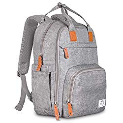 TETHYS Diaper Bag Backpack [Multifunction Waterproof Travel Back Pack] Maternity Baby Nappy Changing Bag Ideal for Mom and Dad, Large Capacity and Stylish Organizer for Baby Care – Gray